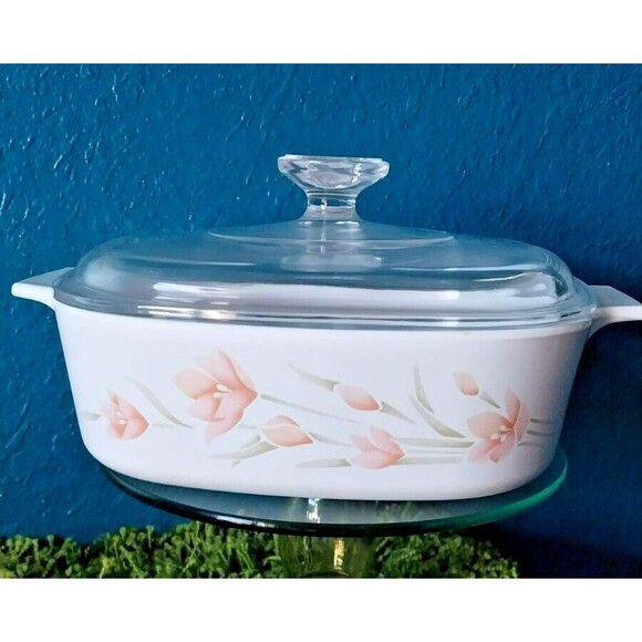 Vintage Corning Ware Peach Wildflower 2 Quart Casserole Dish A-2-B w/Lid A9C. - Picture 2 of 11